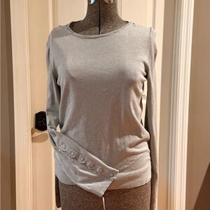 Ann Taylor Silver-Gray Long Sleeve Knit Top with Button Cuff